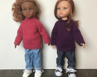 Doll Knitting Pattern for 13 inch Slim-body Dolls Classic Jumper fits Paola Reina