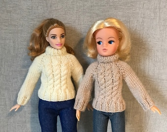 Doll Knitting Pattern for 11-12 inch Fashion Dolls Cable-knit Jumper