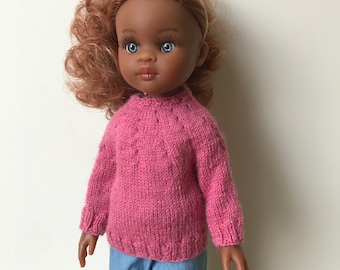 Doll Knitting Pattern for 13 inch Slim-body Dolls Classic Jumper Sweater fits Paola Reina