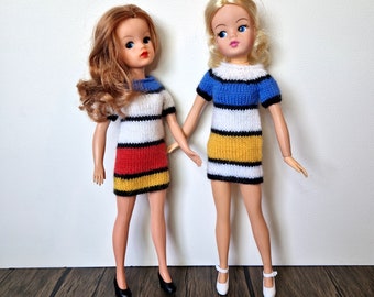 Doll Knitting Pattern for 11-12 inch Fashion Dolls Colour Block Mini Dress