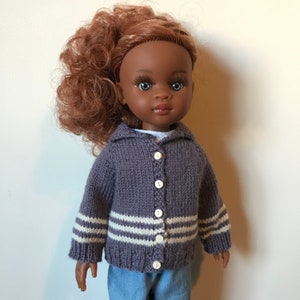 Doll Knitting Pattern for 13 inch Slim-body Dolls Preppy-style Cardigan fits Paola Reina