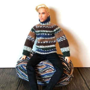 Doll Knitting Pattern for 11-12 inch Male Fashion Dolls Variegated Polo-neck Jumper
