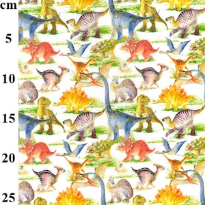John Louden 100% Cotton Fabric - Digitally Printed - Watercolour Dinosaurs