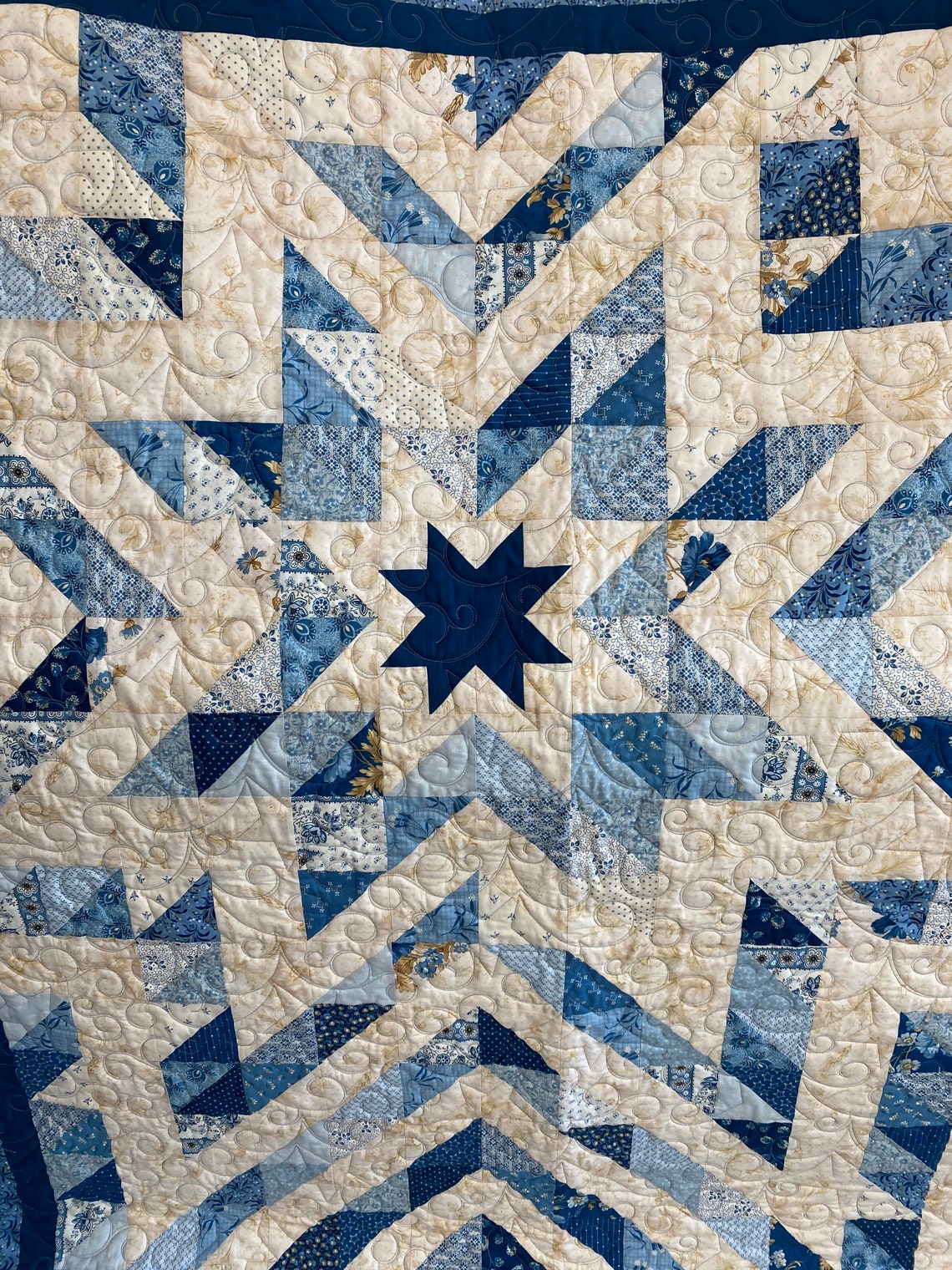 Starburst handmade quilt star quilt blue quilt throw | Etsy
