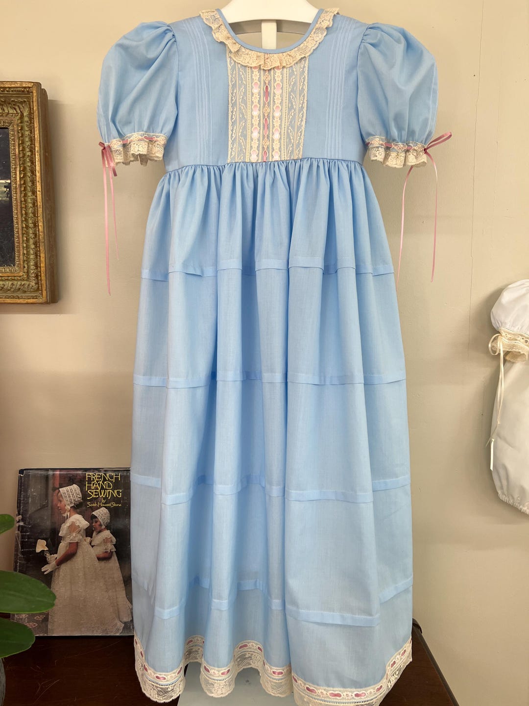 Lajenns Waterfall Blue Batiste Heirloom Dress Trimmed With Ivory French ...