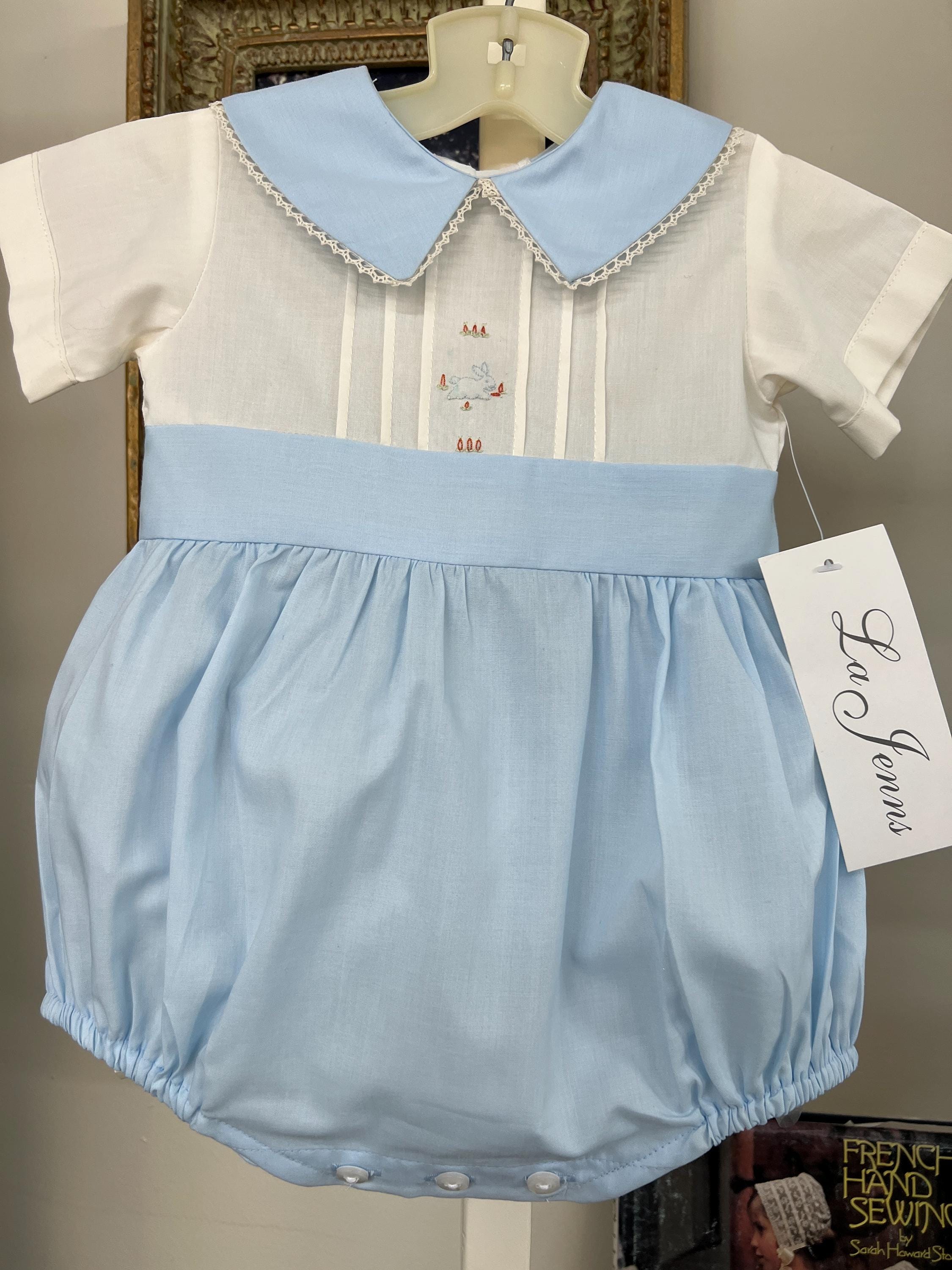 Light Blue Stripe Boy's Bubble with White Square Collar by Petit Bebe main image 1