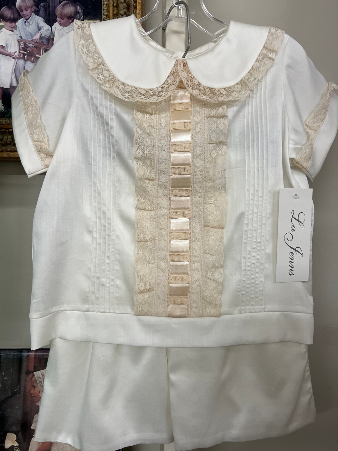 Lajenns Satin Batiste Boys Two Piece Shorts Set With a Peter Pan Collar ...