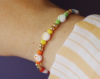 Bracelet de perles de visage souriant | Bracelet visage heureux arc-en-ciel