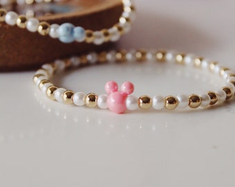 Bracelet or et perles Mickey | Bracelet de perles élastiques en or et perles alternées avec souris