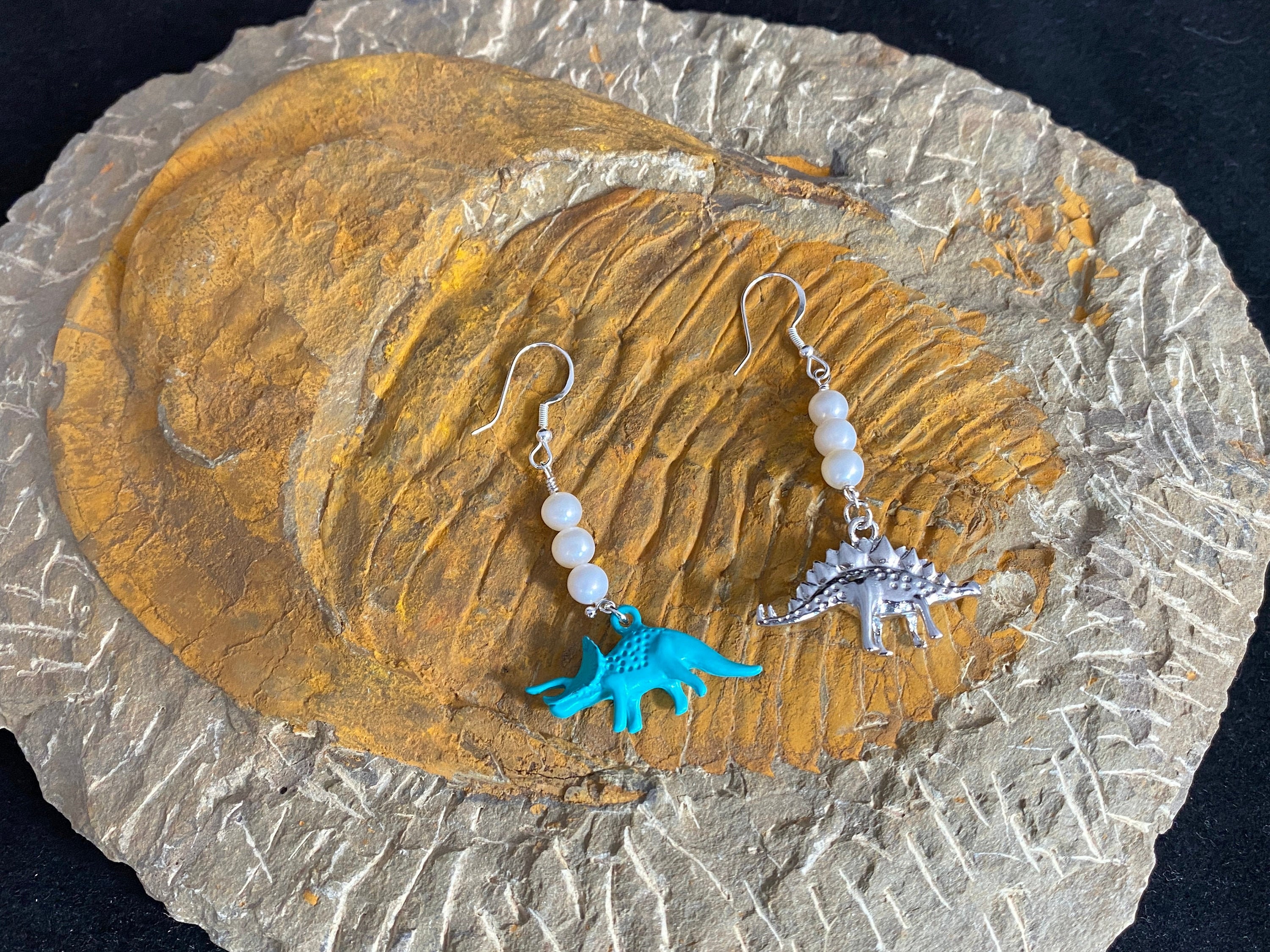 Dinosaur earrings with freshwater pearl accents intentionally Etsy