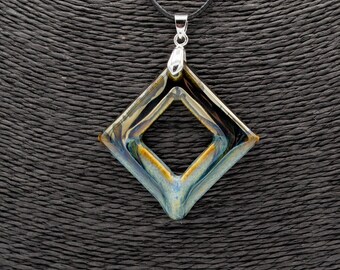 Collier En Argent 925 Avec émaux Bleus - Forme Losange, Référence C-AR-35, Neuf Avec étiquettes