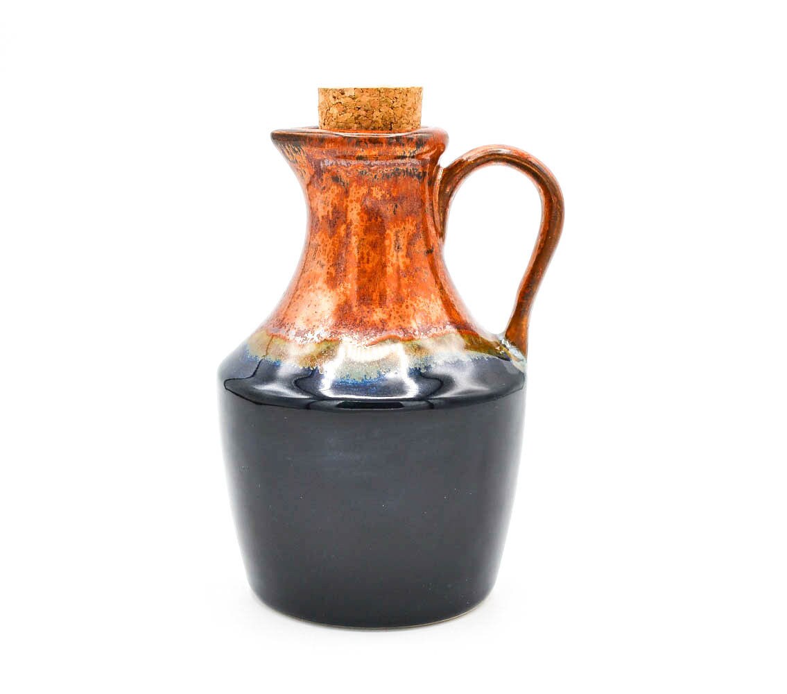 Bouteille de Pansement Poterie en Glaçures Noires et Cuivrées