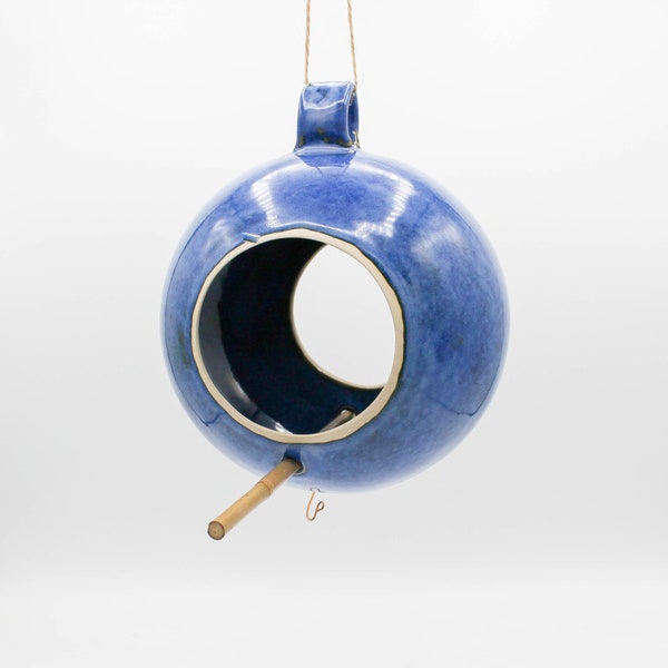 Mangeoire à oiseaux en poterie, bleu indigo