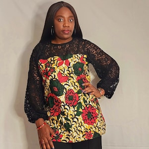 Unyòaba African Print Puffy Lace Long Sleeves Top/Blouse for Women and Girls, African Shirt, Mother&#39;s Day Gift