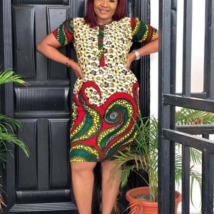 African Print Shirtdress: Ankara Knee-Length Cotton Dress