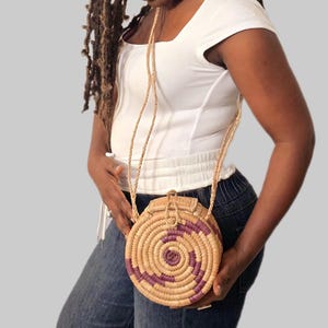 Round Raffia Crossbody Bag, Straw Woven Purse, Eco-Friendly Vegan Handbag, Boho Beach Bag, Mother&#39;s Day Gift for Her