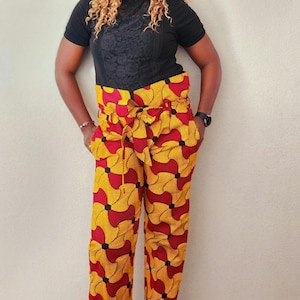 African Print Palazzo Pants: High-Waist Ankara Trousers with Belt