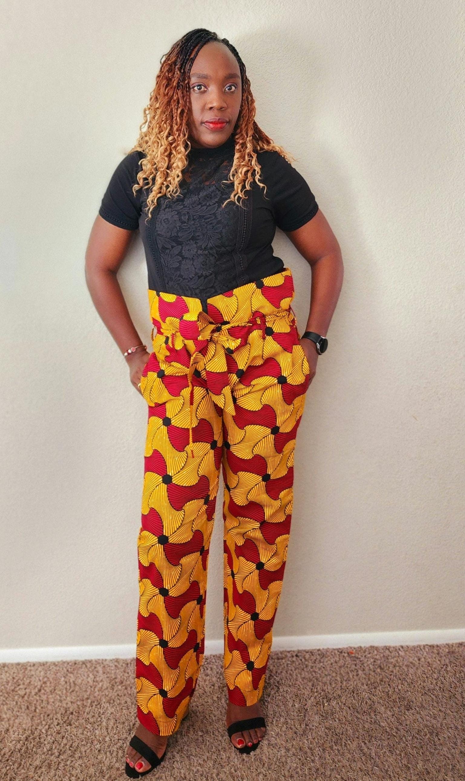 African Print Palazzo Pants: High-Waist Ankara Trousers with Belt