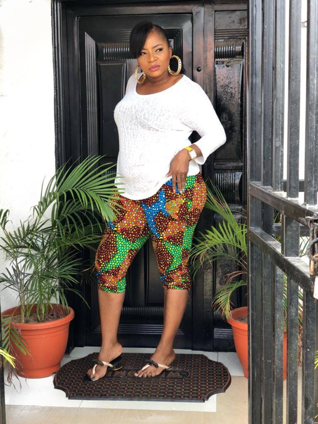 パンツ SUNSET SHORT - COTTON AFRICAN PRINT African Print High-waist Shorts , African Print Short Set