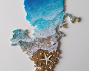 Custom State Resin Beach Art: Ocean Seascape, Nautical Wall Decor