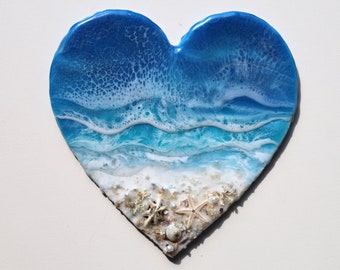 Epoxy Resin Sea Heart Art: Coastal Beach Home Decor