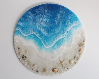 Resin Beach Art: 3D Ocean Wave Painting with Seashells