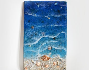 Handmade Epoxy Resin Beach Wall Art: 3D Ocean Seascape