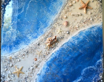 Resin Beach Art: Epoxy Seascape Painting, Coastal Decor