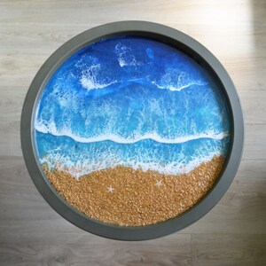 Epoxy Resin Coffee Table With Ocean Waves, Unique Metal Minimalist ...