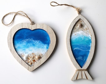 Resin Ocean Ornament: Handmade Epoxy Seascape, Coastal Home Decor