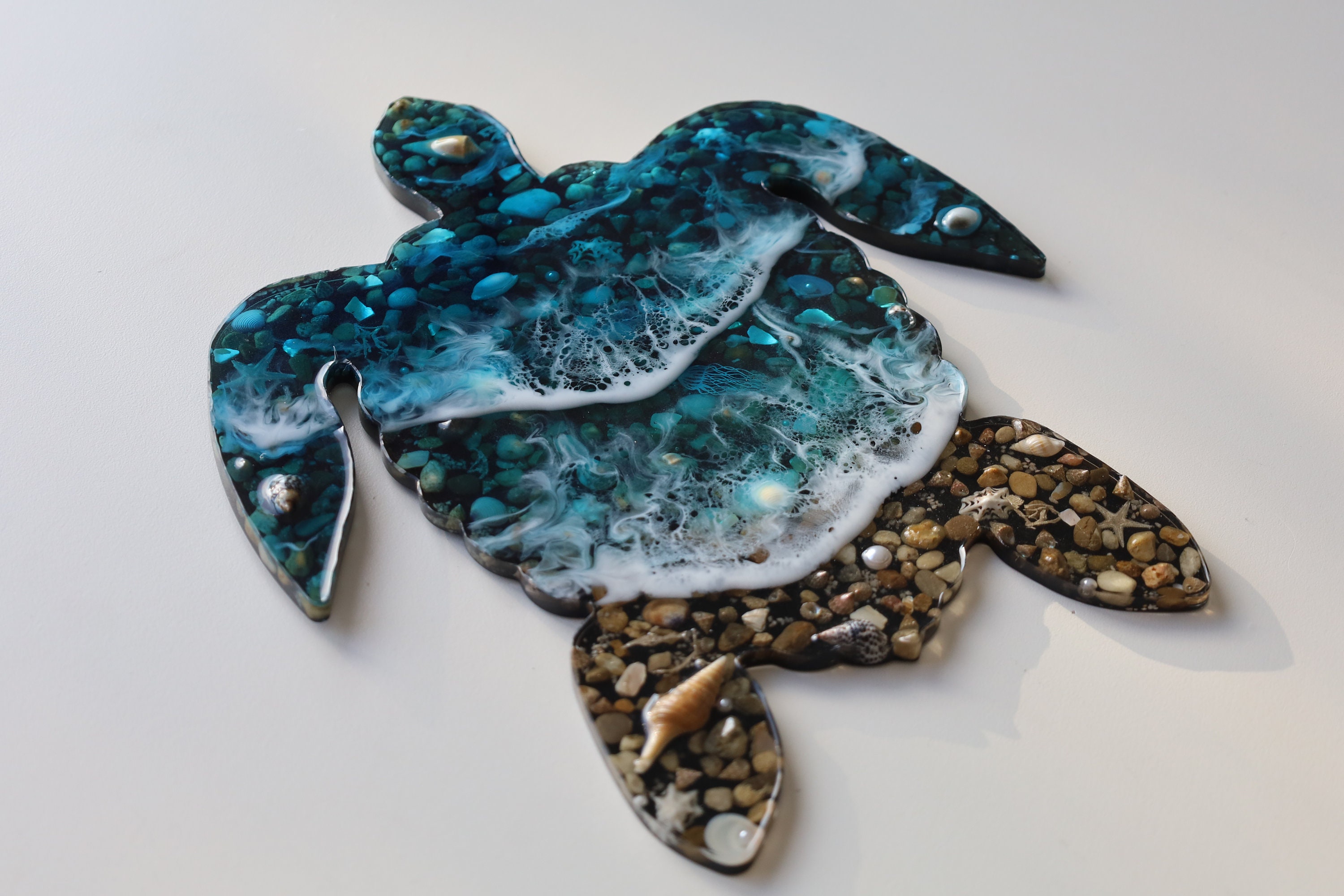 Epoxy Shell Designs Epoxy Resin Sea Turtle Wall Art: Beach Decor With Shells - Etsy