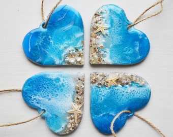 Handmade Resin Seascape Heart: Coastal Home Decor, Sea Lover Gift