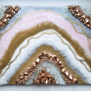 Handmade Epoxy Resin Geode Wall Art: Gold, Pink & Crystal
