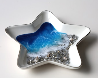 Epoxy Resin Star Ring Dish: Ocean Beach Art Trinket Tray