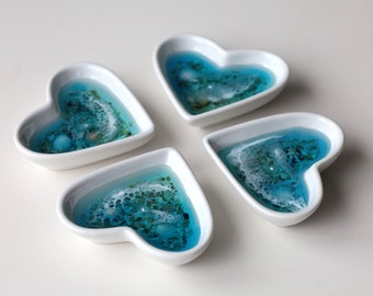 Resin Beach Ceramic Heart Ring Dish: Ocean Trinket Tray
