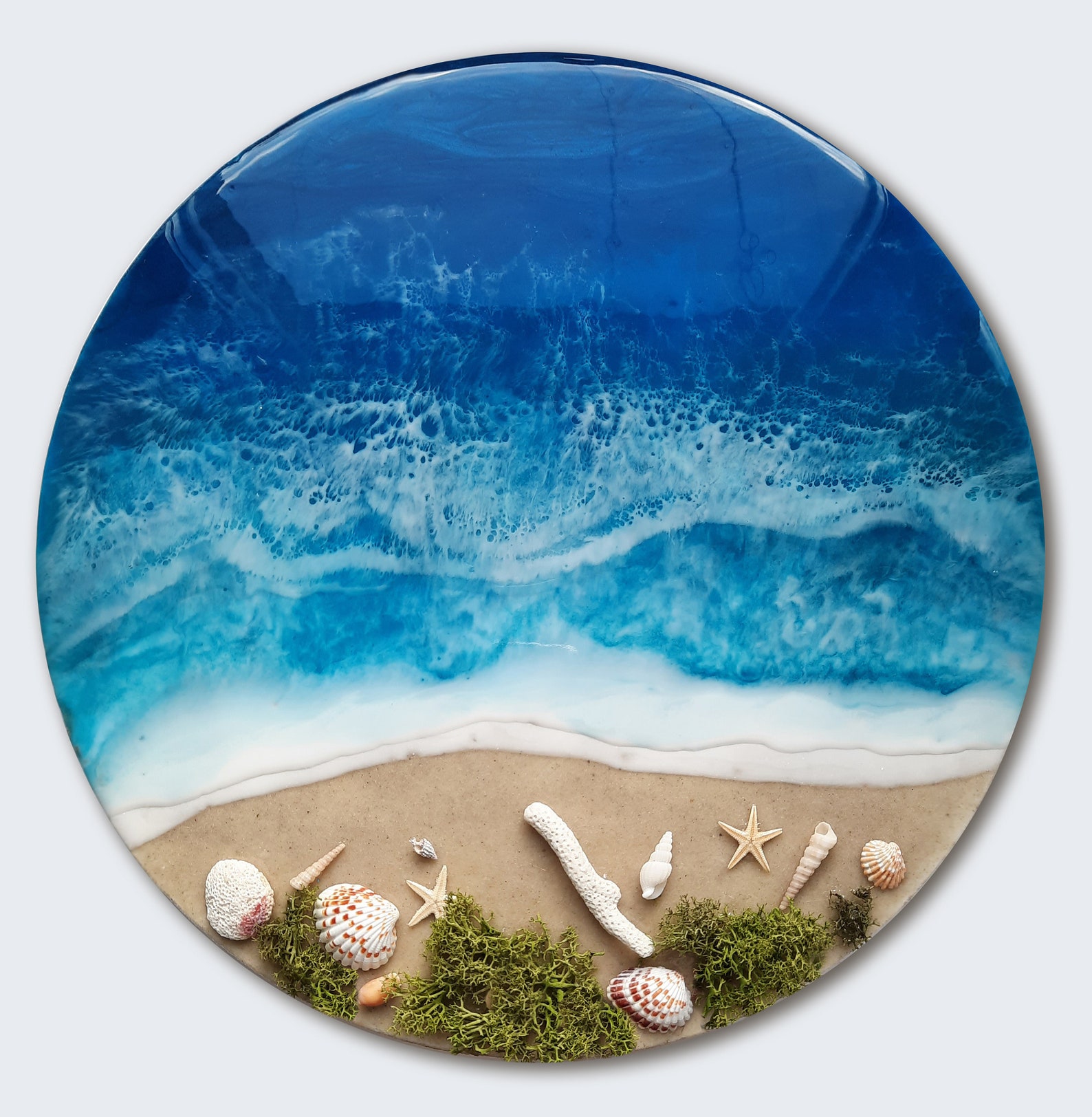 15.3 Resin Beach Art Round Resin Beach Epoxy Art Etsy