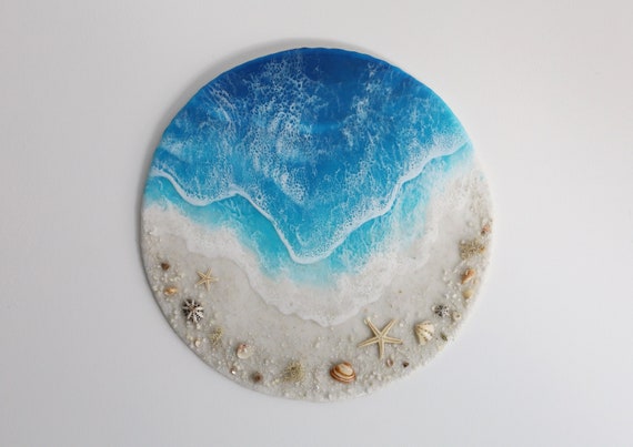レジンビーチアート：貝殻を使った3Dの海の波の絵画 - Etsy 日本