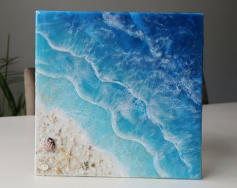 Pintura de resina oceânica: arte de ondas de praia 3D, tamanho personalizado