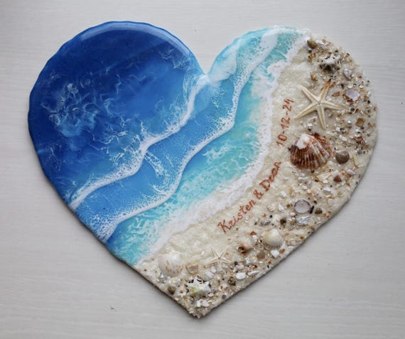 さざれ石アート「ドキドキハート」 P エポキシ樹脂の海のハートアート：ビーチの装飾海景画 - Etsy 日本