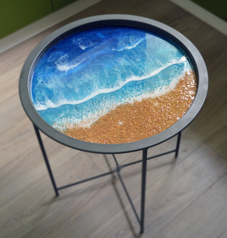 Ocean Wave Epoxy Resin Coffee Table: Handmade Beach Art Side Table - Etsy