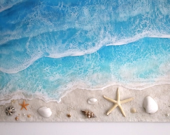 樹脂の海の絵画：海岸のビーチの波のアート - Etsy 日本