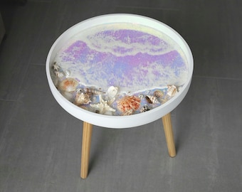Holographic Resin Coffee Table: Nautical Ocean Wave Art
