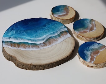 Resin Ocean Wave Serving Board & Coasters: 3D Coastal Decor