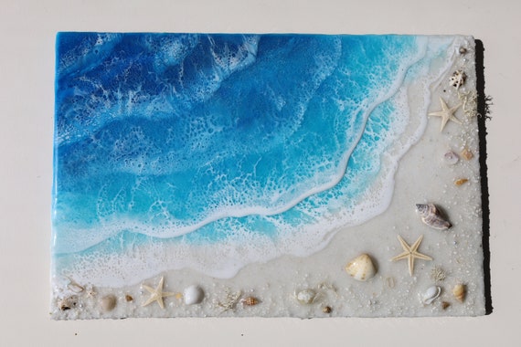 樹脂の海の絵画：海岸のビーチの波のアート - Etsy 日本