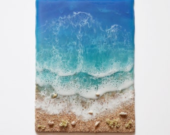 Handmade Epoxy Resin Beach Art: 3D Seascape Coastal Wall Decor