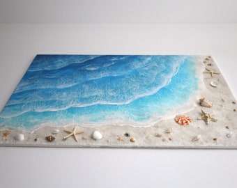 樹脂の海の絵画：海岸のビーチの波のアート - Etsy 日本