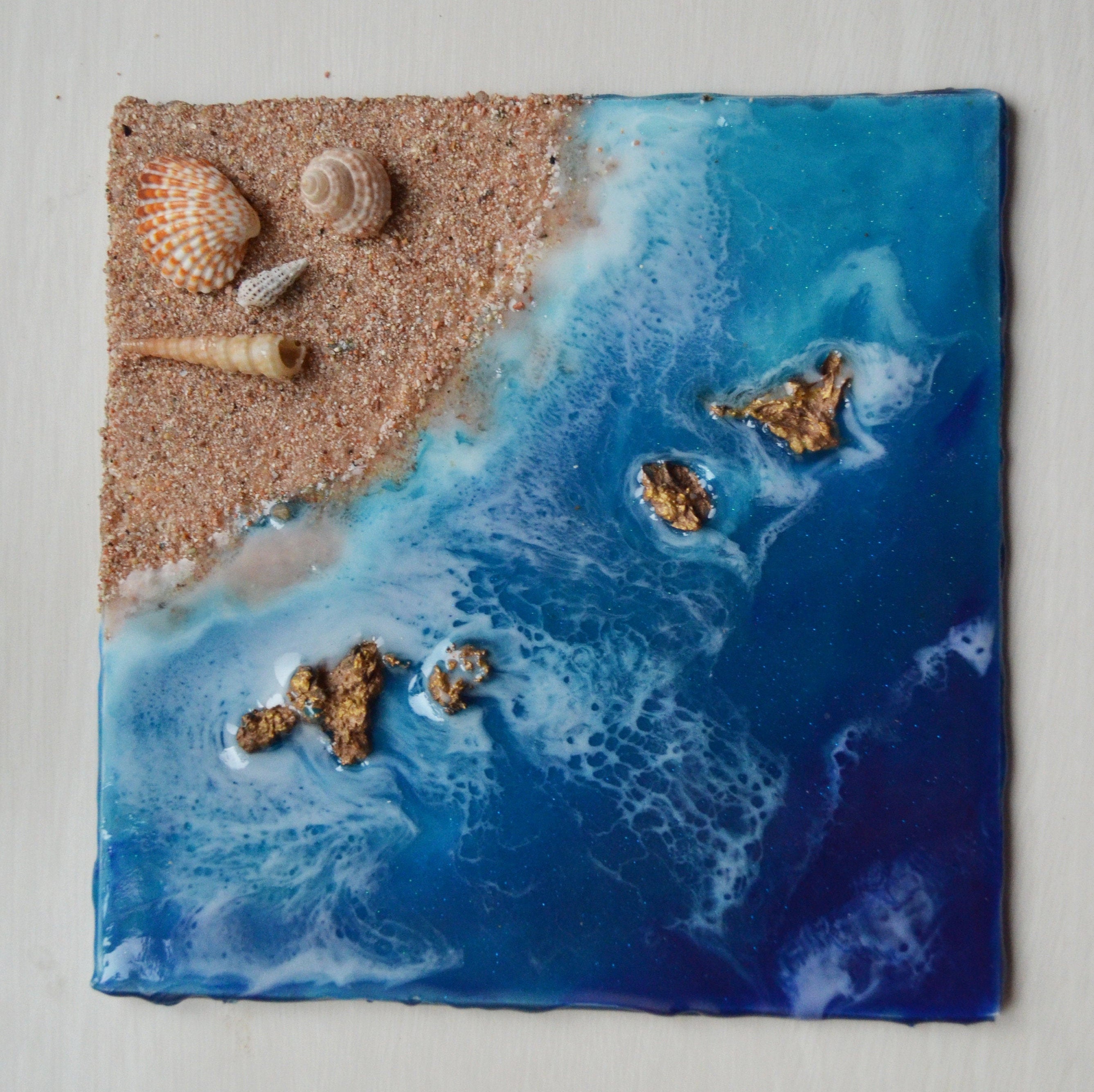 6x6 Resin Beach Art Epoxy Art Resin Art Beach Decor Etsy Australia