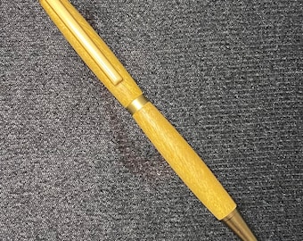 Bolígrafo giratorio Slimline Yellowheart Wood - Componentes dorados