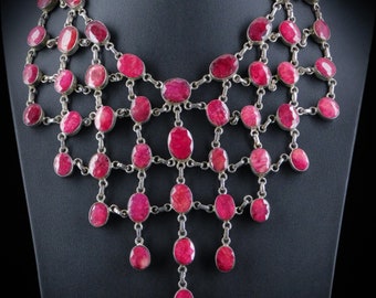 Rubies! Delicious Natural  Ruby Bib Necklace, Statement Piece in Sterling