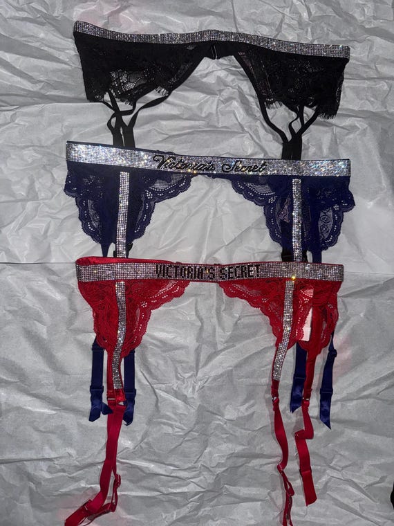 Shine Strap Lace Garter Belts Victoria Secret red, Black and purple
